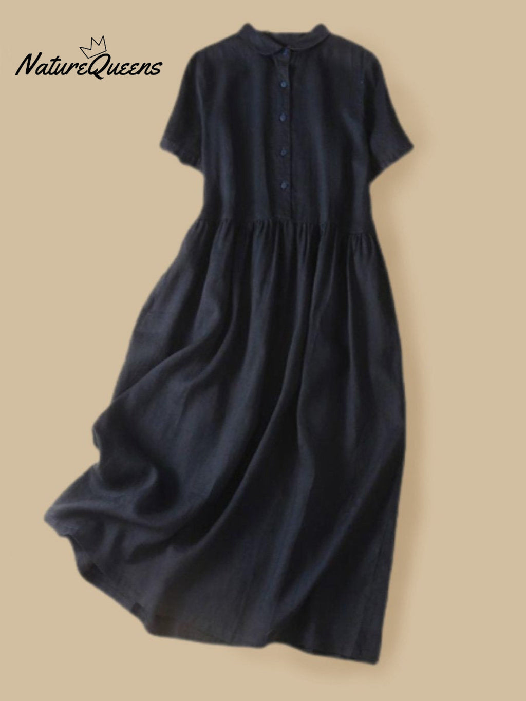 Women's Cotton And Linen Short Sleeve Solid Color Casual Shirt Dress