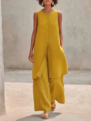 Women's Simple And Comfortable Cotton-linen Sleeveless Set