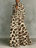 Irregular Leopard Print Stand-collar Single-breasted Long Shirt Dress