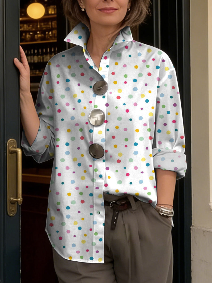Colorful Speckle Decorative Pattern Women's Long Sleeve Linen Cotton Shirt