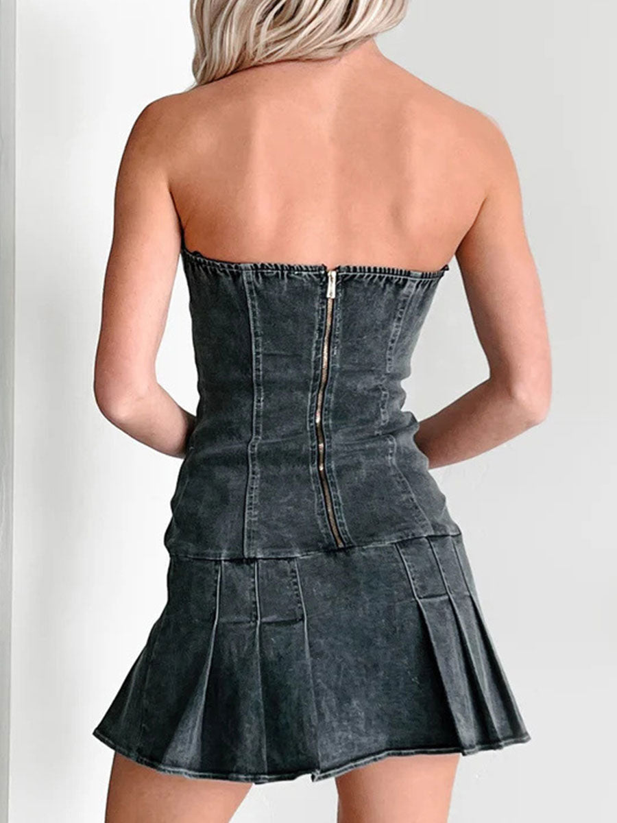 Women's Low-waist Strappy Bandeau Denim Dress