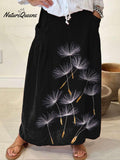 Women's Flowers Dandelion Casual Print Linen Pocket Skirt