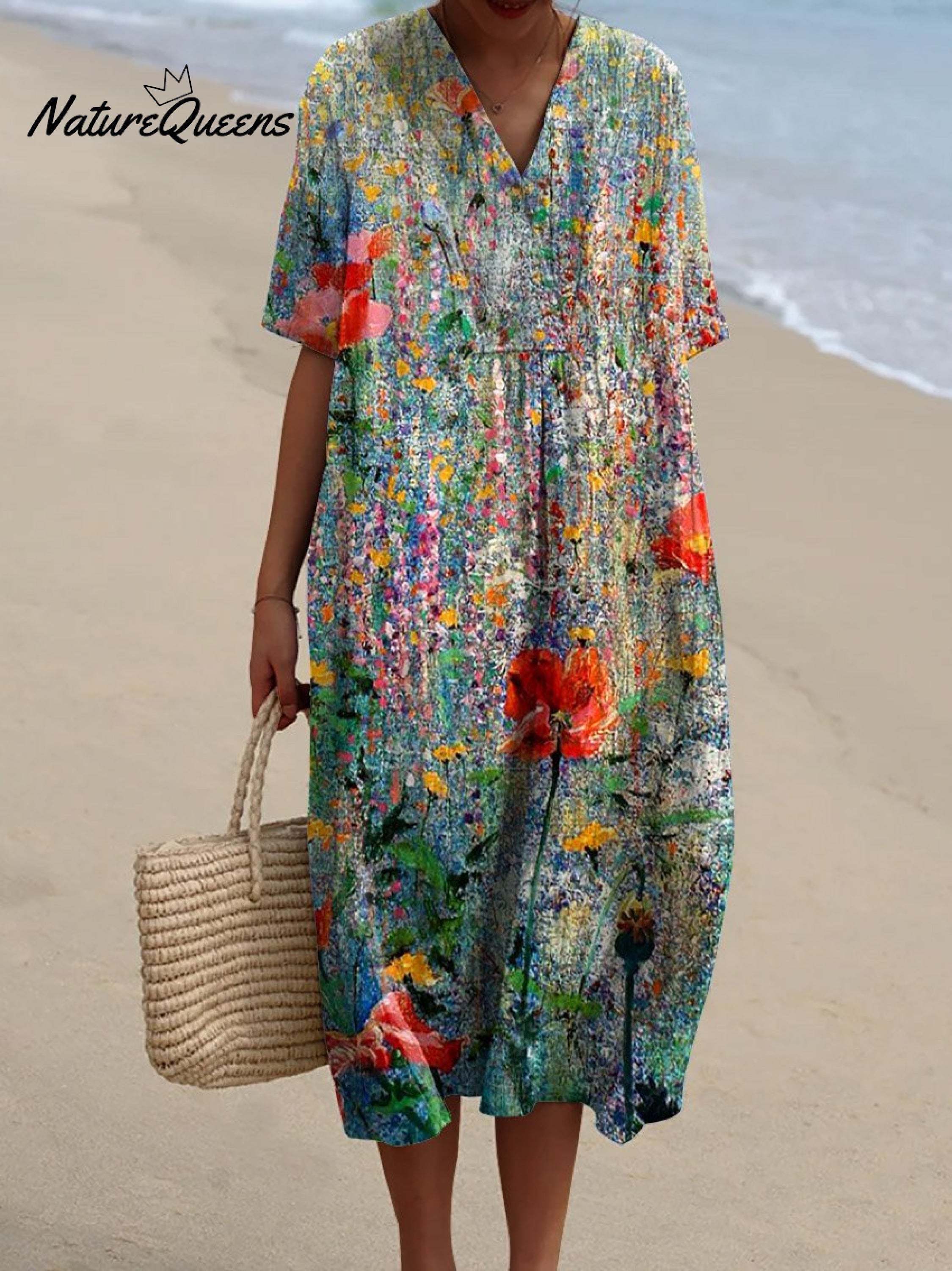 Women's Retro Floral Art Print Casual Flowy Dress