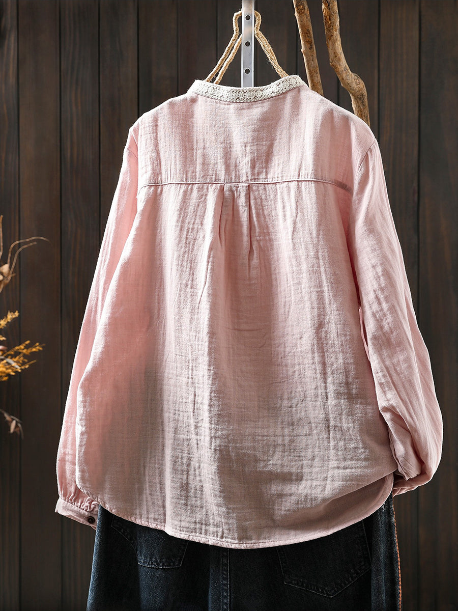 Women Spring Artsy Colorblock 100%Cotton Shirt
