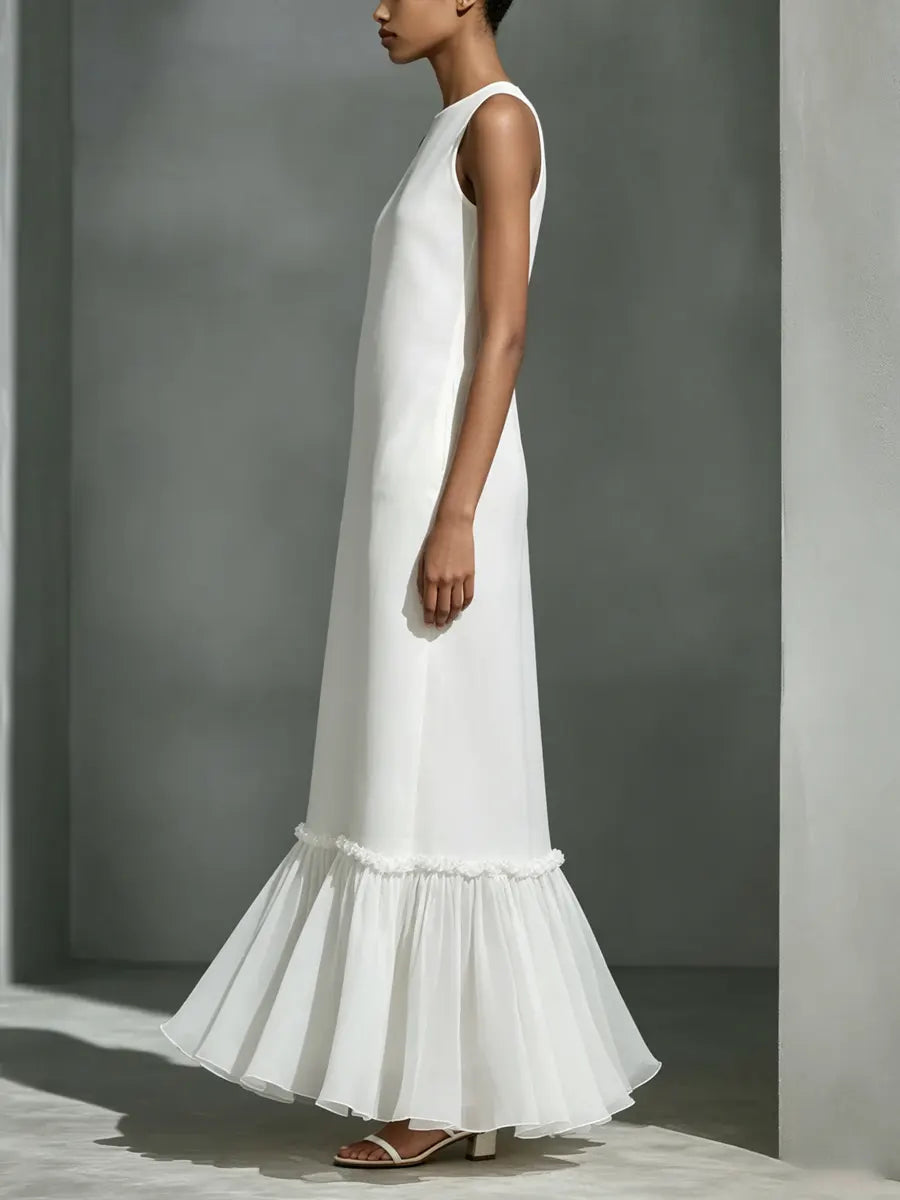 Women's Minimalist High-end Style White Sleeveless Mermaid Gown