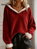 Women'S Casual Contrast Color Hooded Sweatshirt
