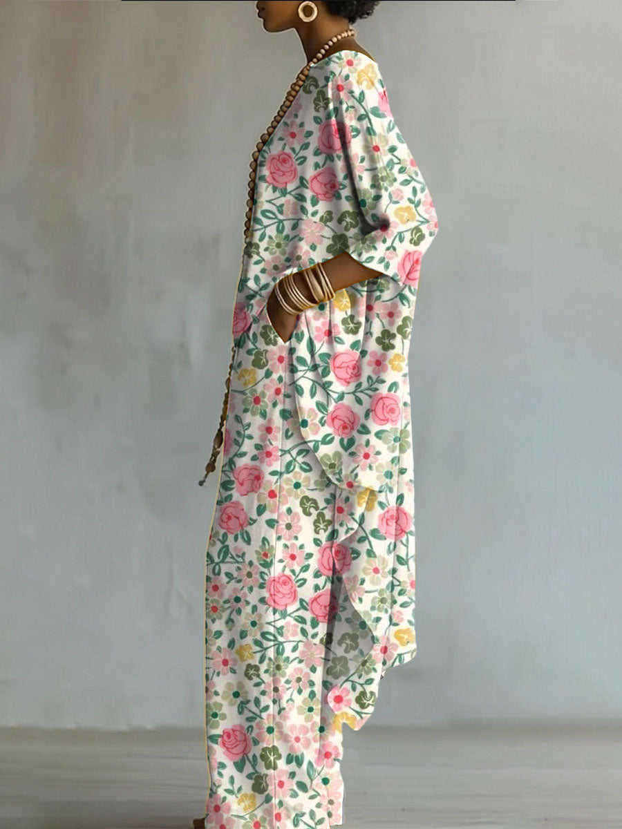 Elegant Artistic Floral Print Two-piece Set