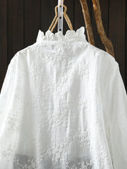 Women Artsy Spring Embroidery 100%Cotton Shirt