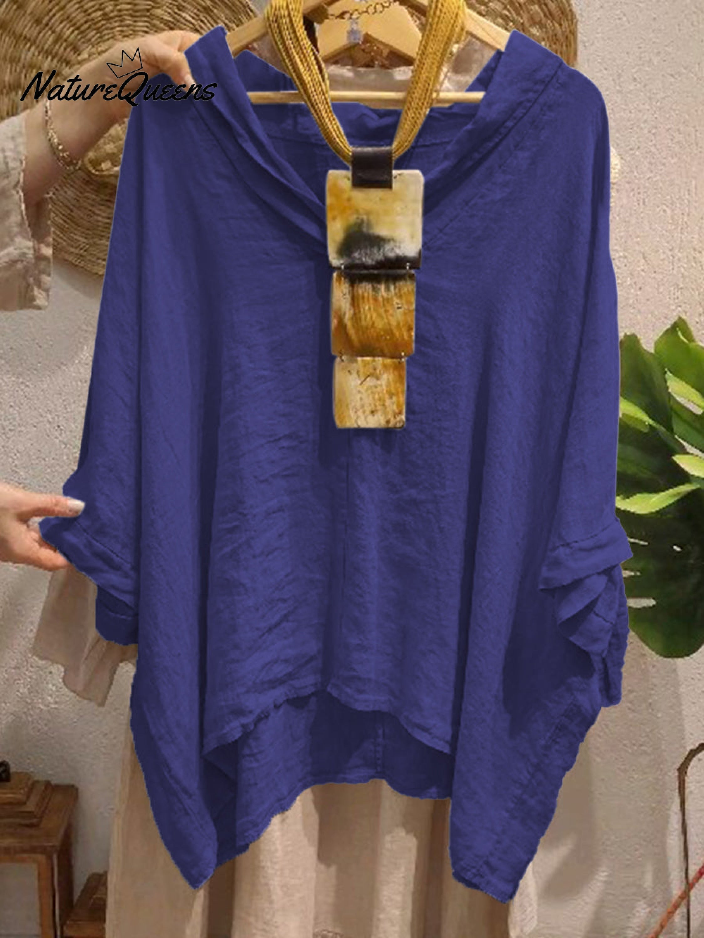 Women's Casual Cotton and Linen V-neck Shirt