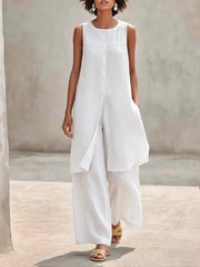 Women's Simple And Comfortable Cotton-linen Sleeveless Set