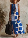 Artistic Polka Dot & Stripe Cotton-linen Dress