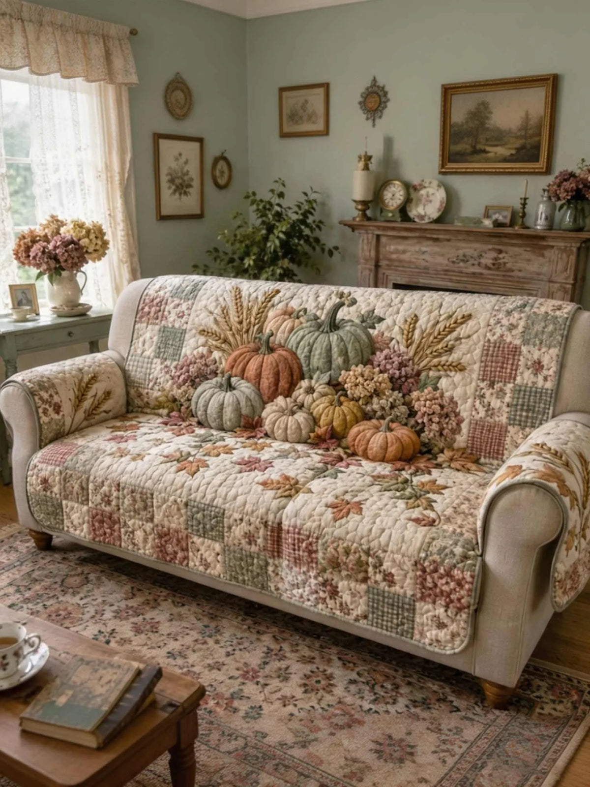 Pumpkin Season Quilted Sofa Cover