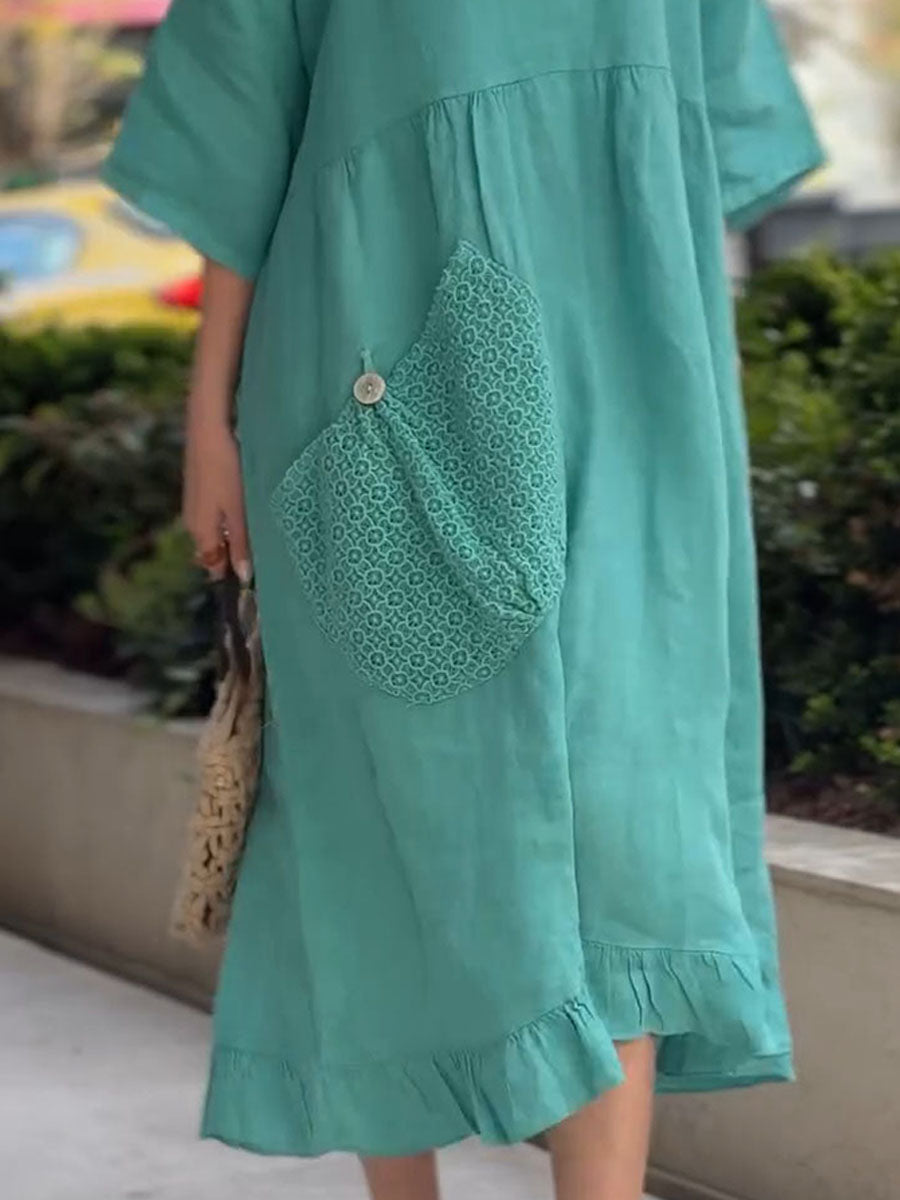 Women's Ruffled Cotton-linen Maxi Dress
