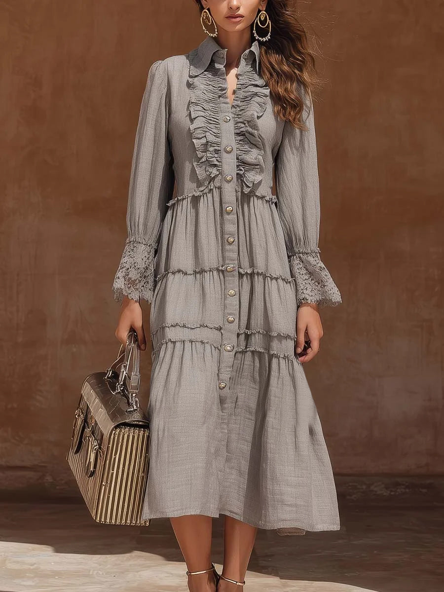 Stylish Ruffled Linen And Cotton Dress