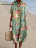 Women's Vintage Lovely Floral Art Print Casual Flowy Dress