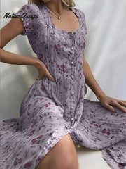 Women's Shift DressShort Sleeve Floral Button Front Print Summer