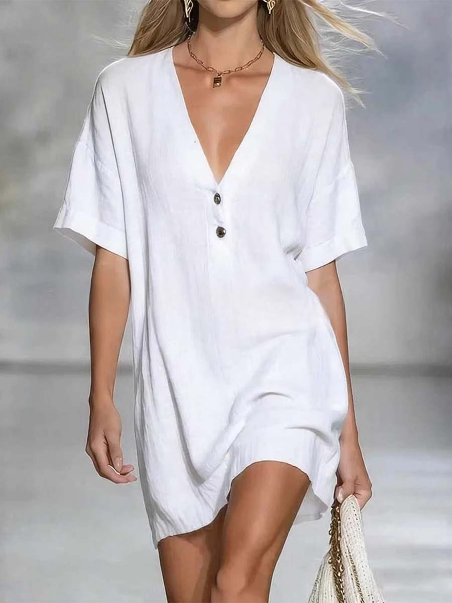 Women's Solid Color Art Casual Sexy V-Collar Short Dress