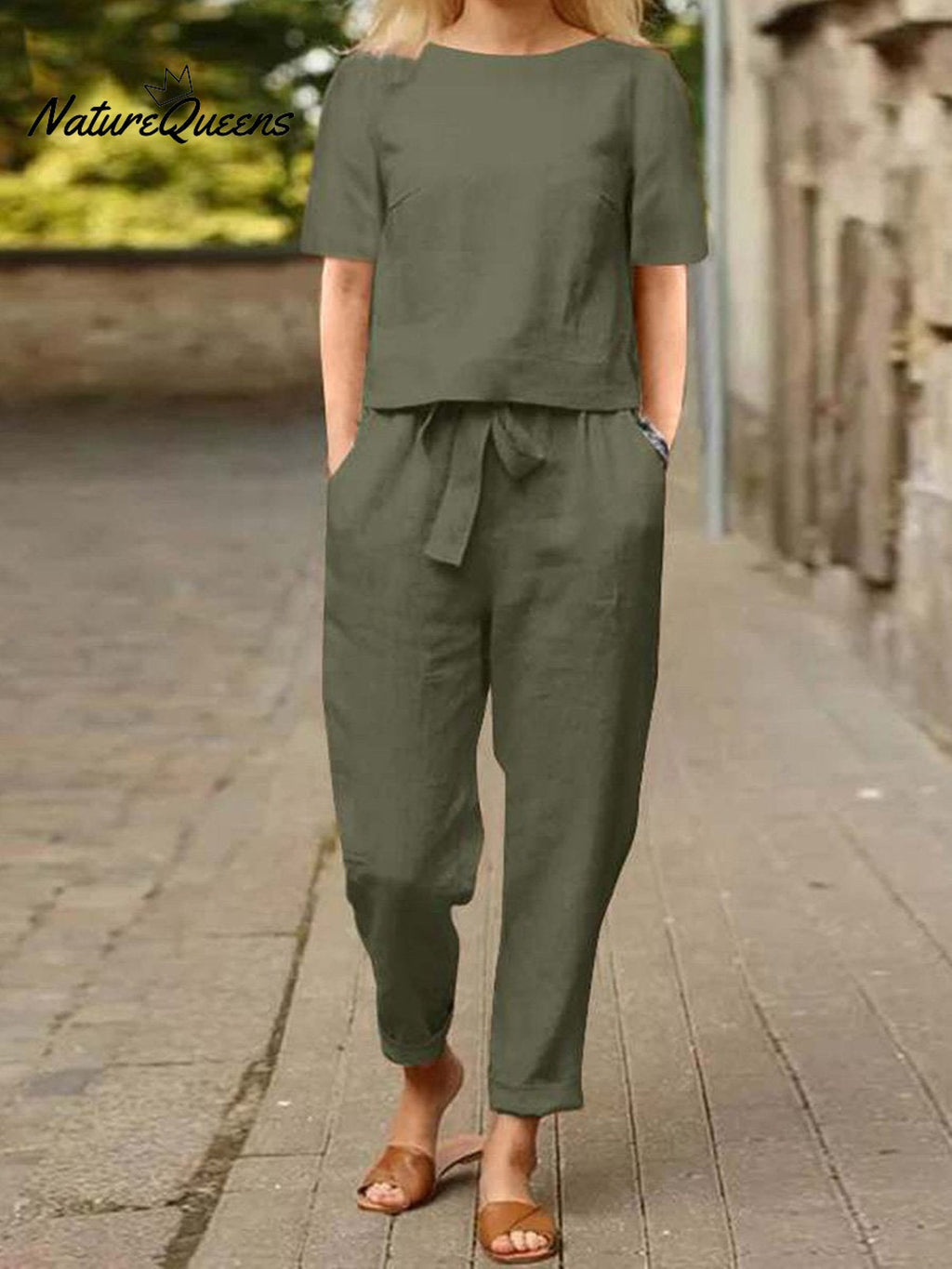 Cotton and Linen Summer Half-Sleeve Oversized Homewear Suit