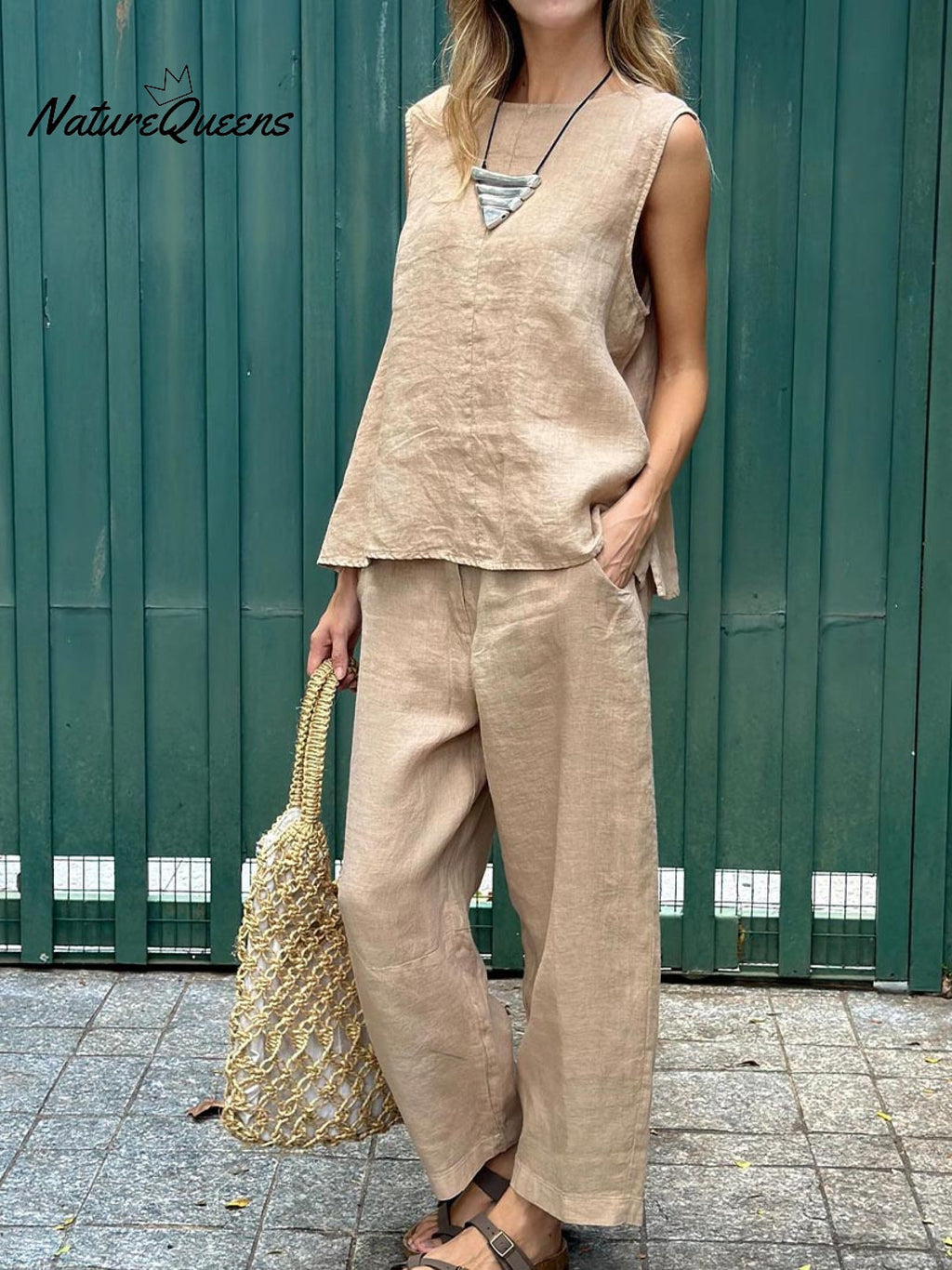 Women's Tank And Casual Pants Linen Cotton Suit