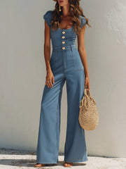 Women's French-style Holiday Denim Jumpsuit