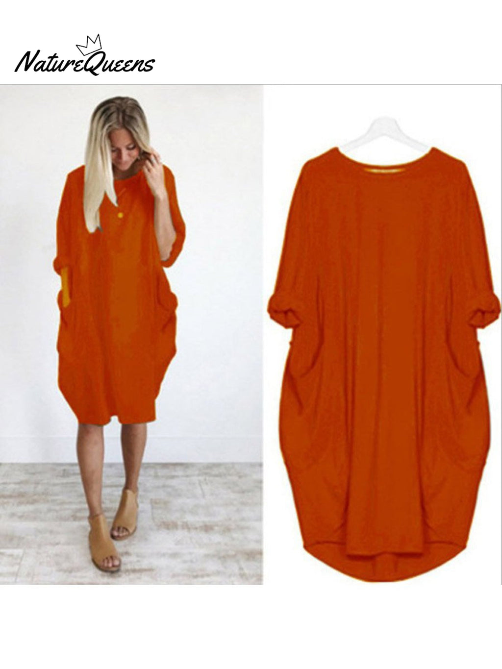 Women's Solid Color Loose Elegant Casual Long-sleeved Pocket Dress