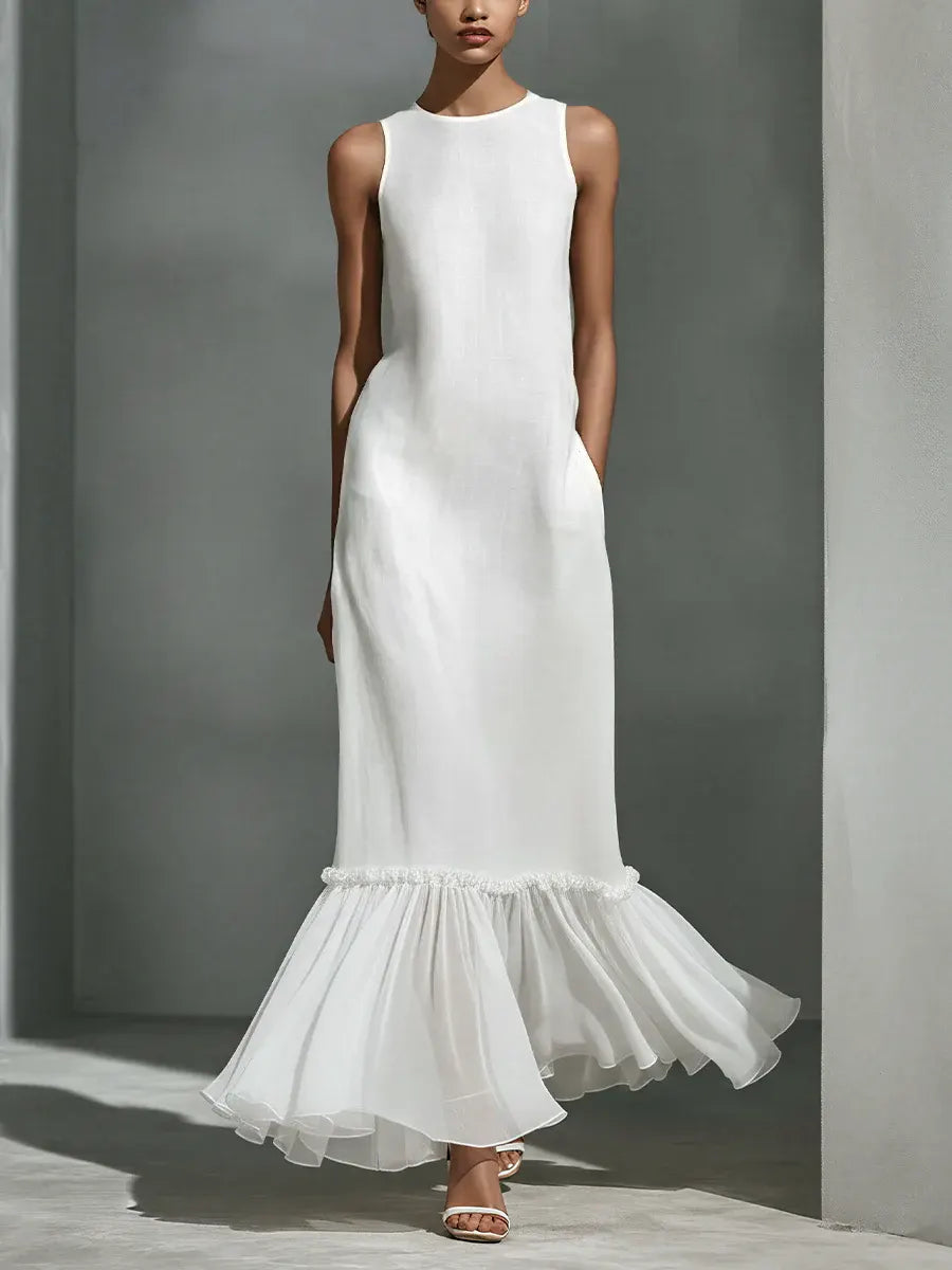 Women's Minimalist High-end Style White Sleeveless Mermaid Gown
