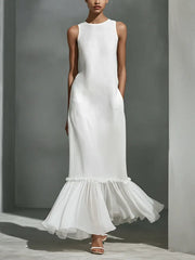Women's Minimalist High-end Style White Sleeveless Mermaid Gown
