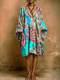 Women's Vintage Floral Print Short-sleeve Cotton-linen Dress