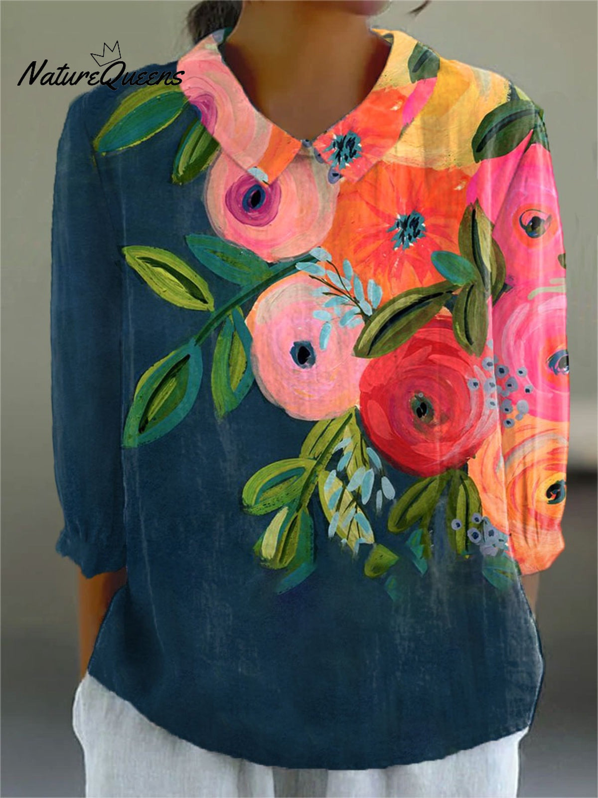 Women'sFloral ArtPrint Casual Cotton Shirt