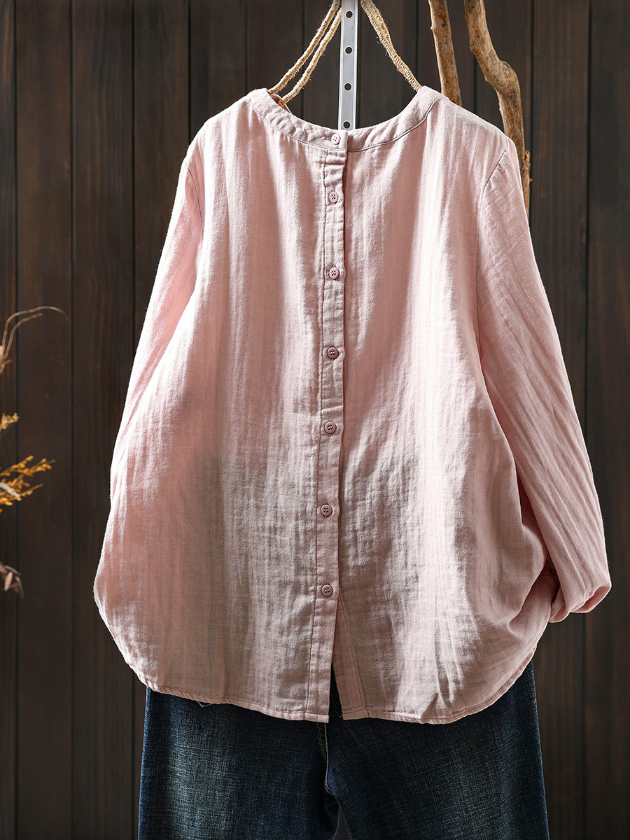 Women Spring Artsy Pure Color 100%Cotton Shirt