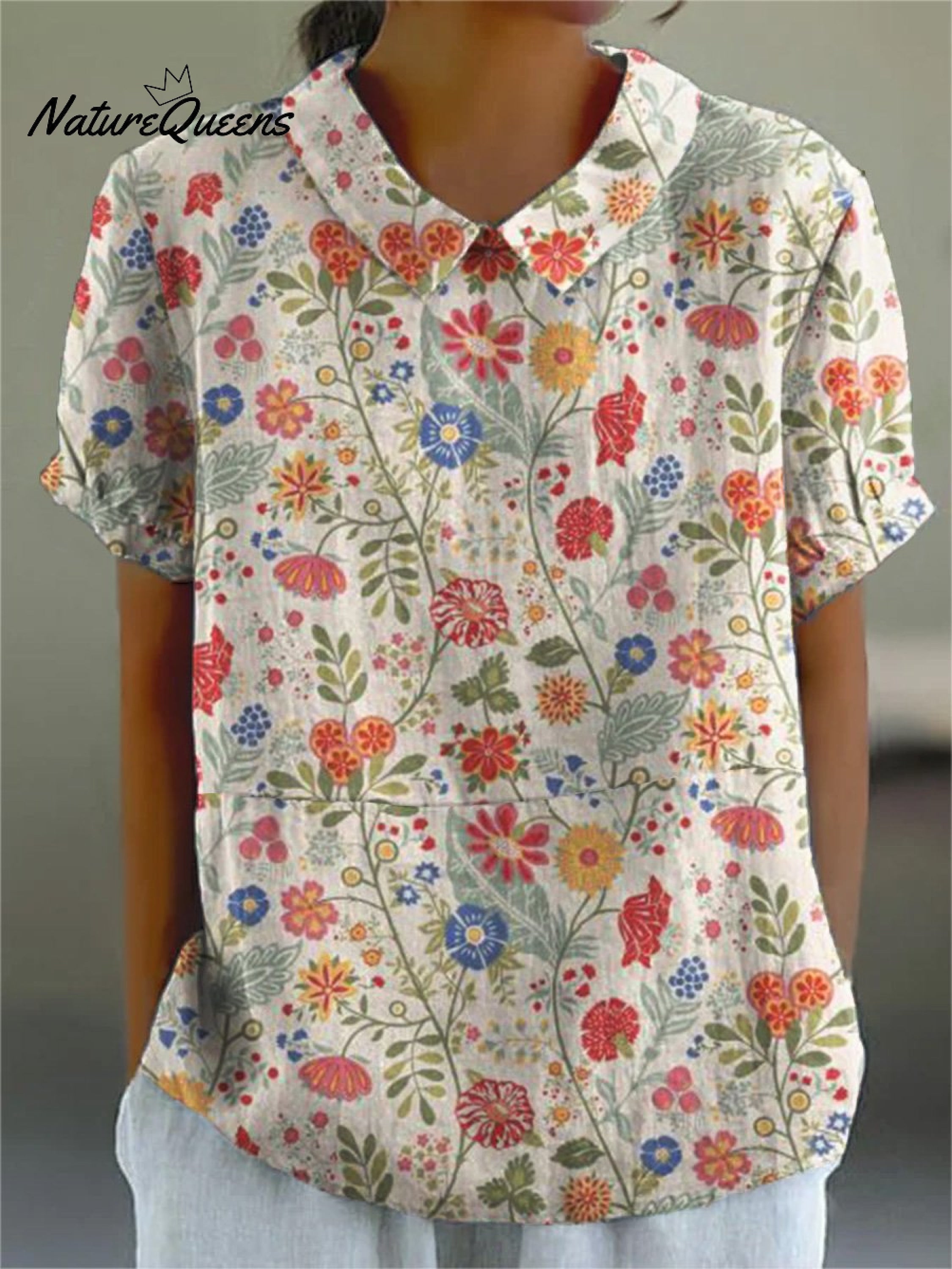 Women'sPastoral Floral Art Print Casual Cotton And Linen Shirt