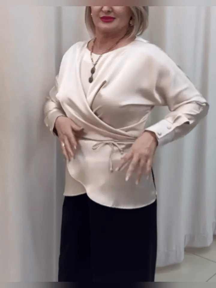 Elegant Adjustable Long-Sleeve Shirt with Tie Detail