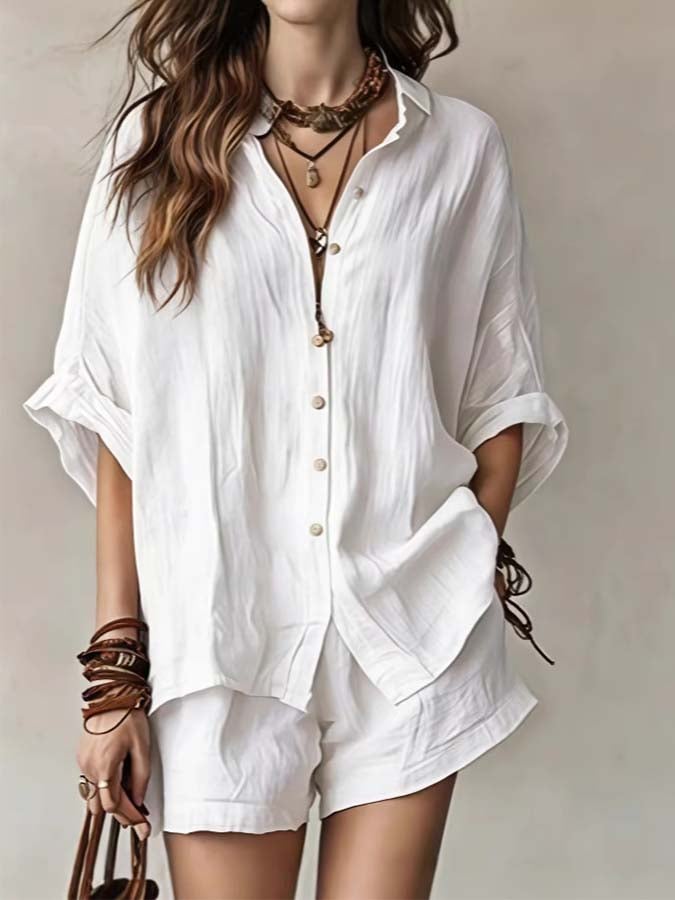 Women'S Casual Shirt And Shorts Set