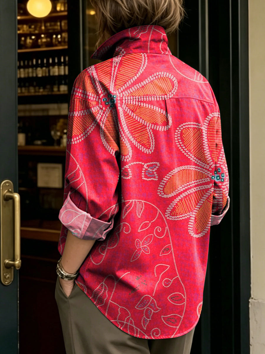 Women's Colorful Flowers Print Shirt