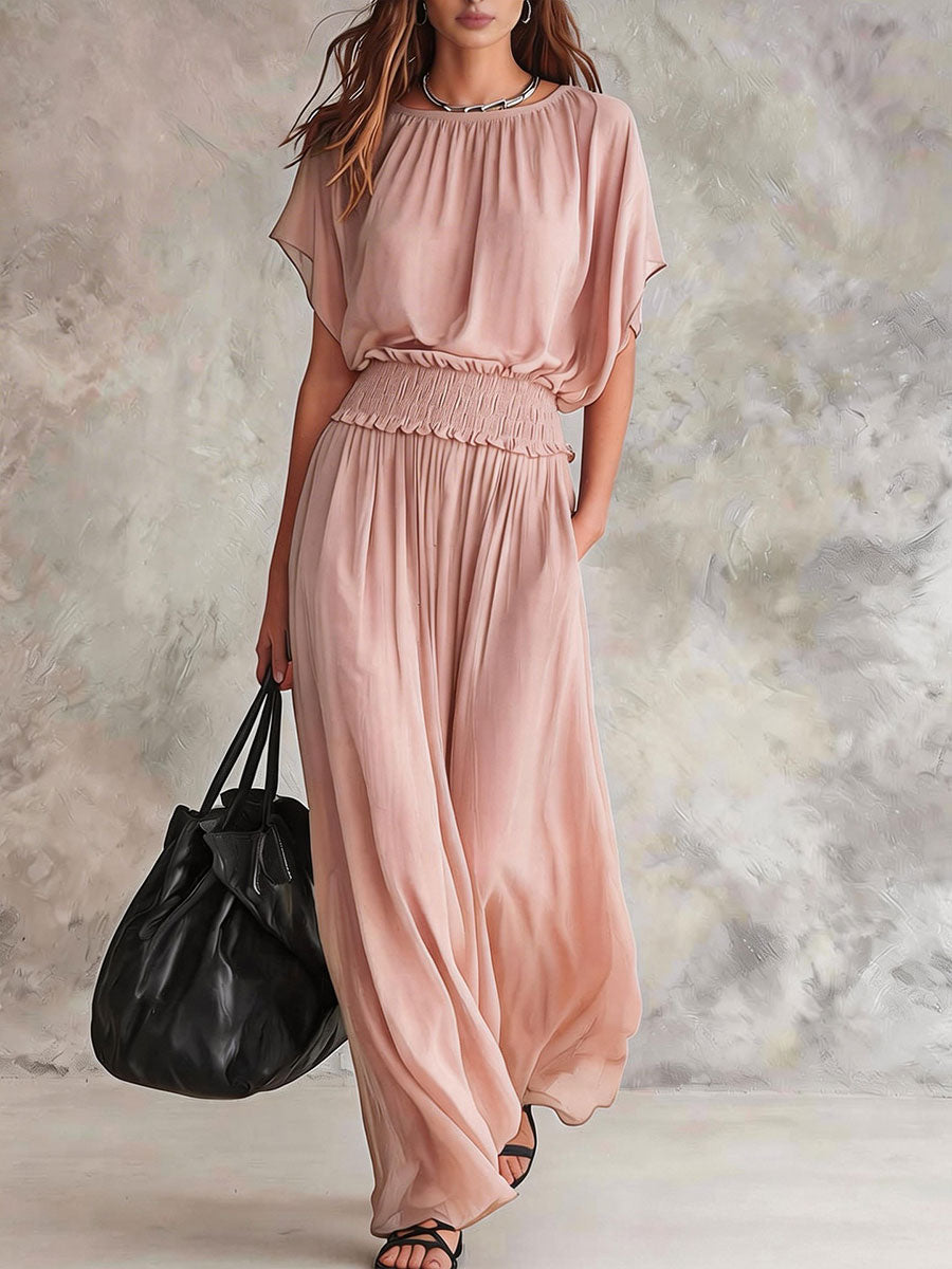 Women's Solid-color Elegant Waist-cinching Chiffon Maxi Dress