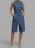 Women's Round Neck Sleeveless Casual Loose Denim Wide-leg Jumpsuit