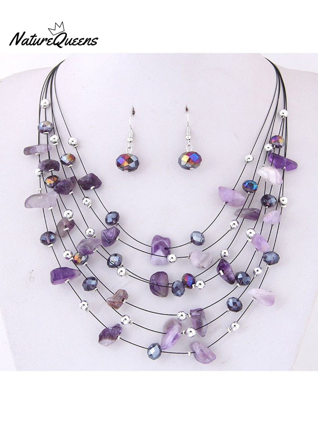 Bohemian Crystal Layered Necklace and Earrings Set