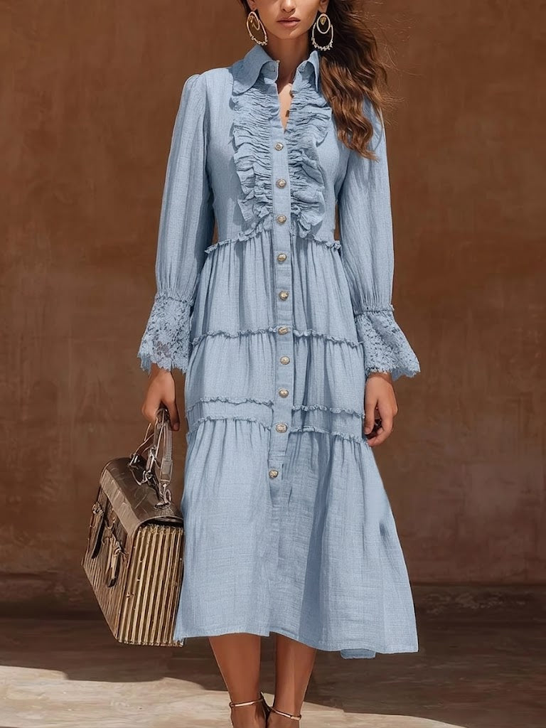 Stylish Ruffled Linen And Cotton Dress