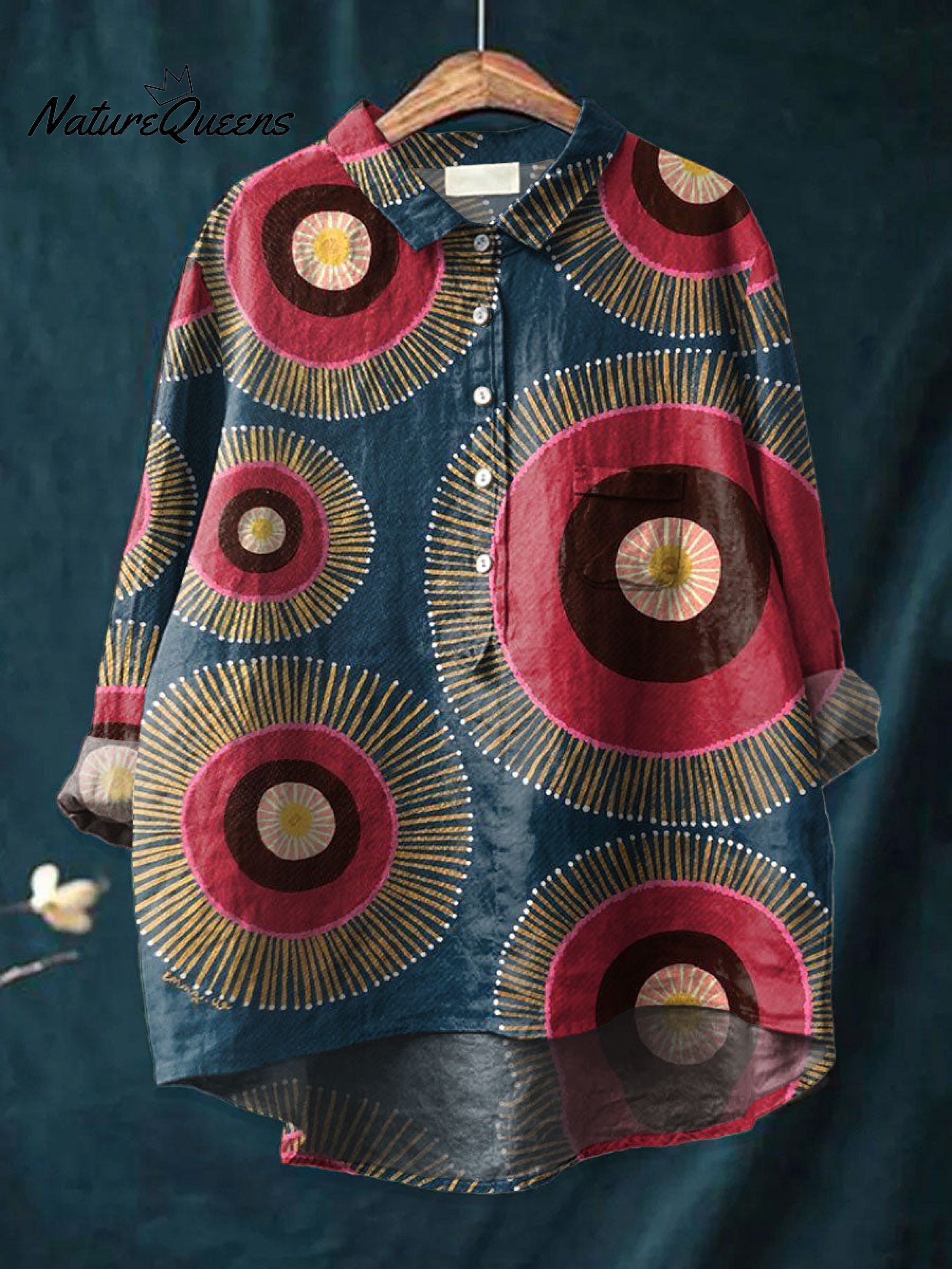 Women'sBOHO Art Print Casual Cotton And Linen Shirt