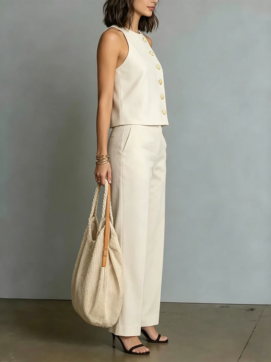 Women's Sleeveless Top & High-waisted Wide-leg Pants Two-piece Set