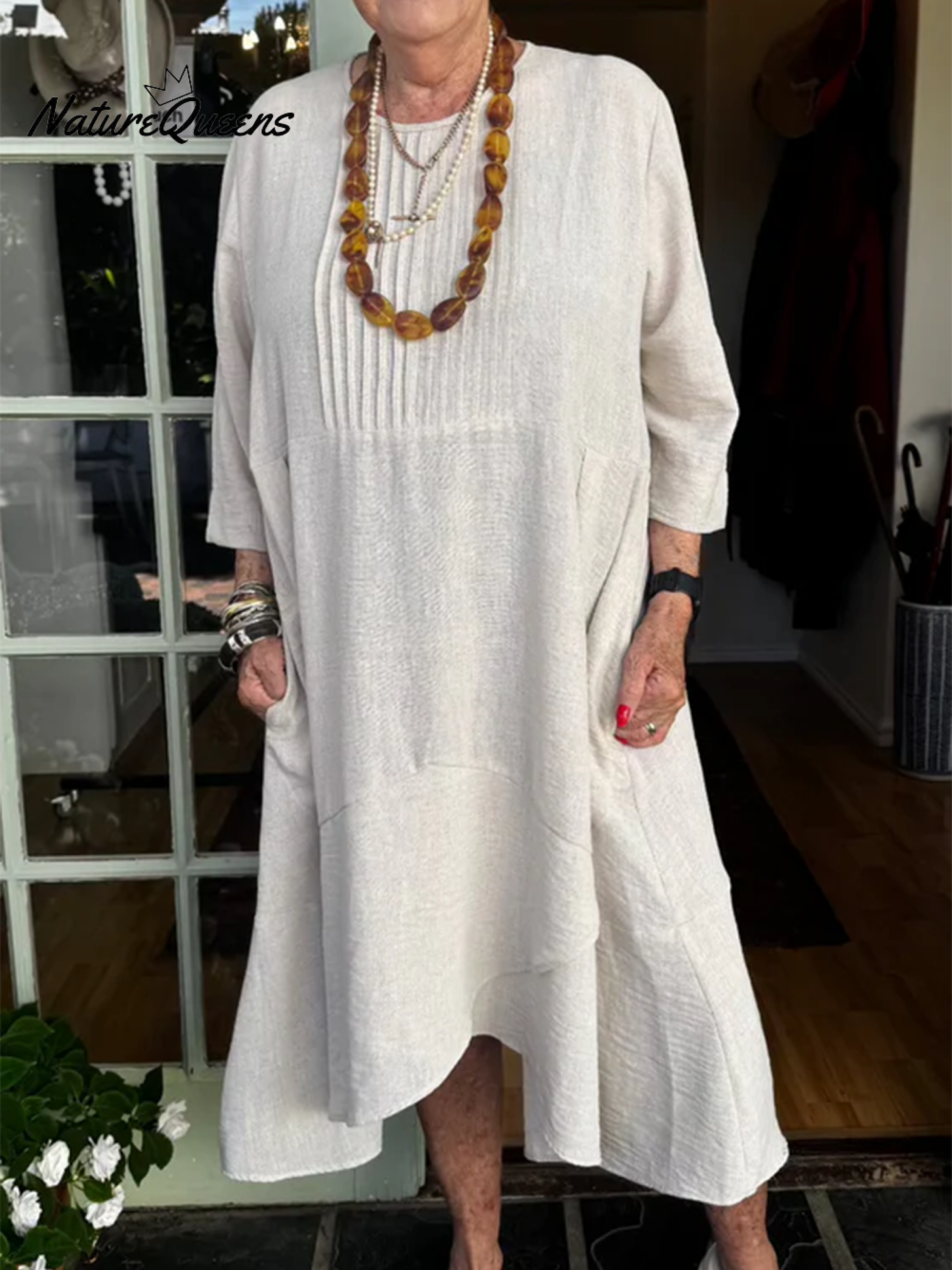 Accordion Pleated Irregular Hem Linen Dress