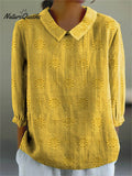 Women's Vintage Floral Art Print Casual Cotton And Linen 3/4 Sleeve Shirt
