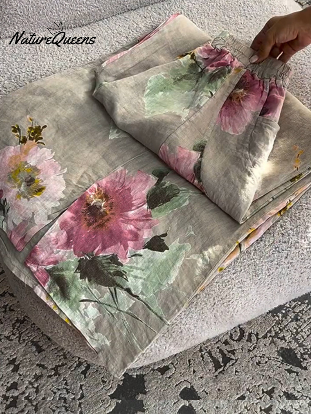 Women's Vintage Floral Print Casual Cotton and Linen Pants
