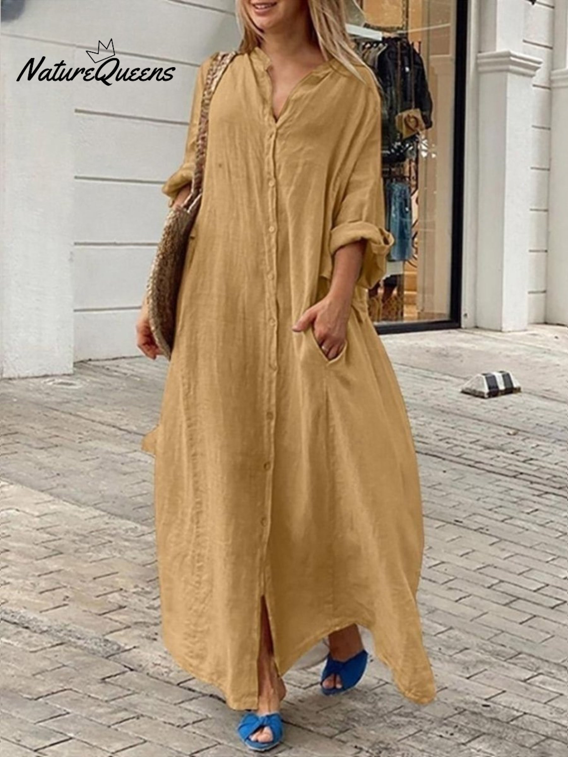 Casual Cotton and Linen Shirt Dress