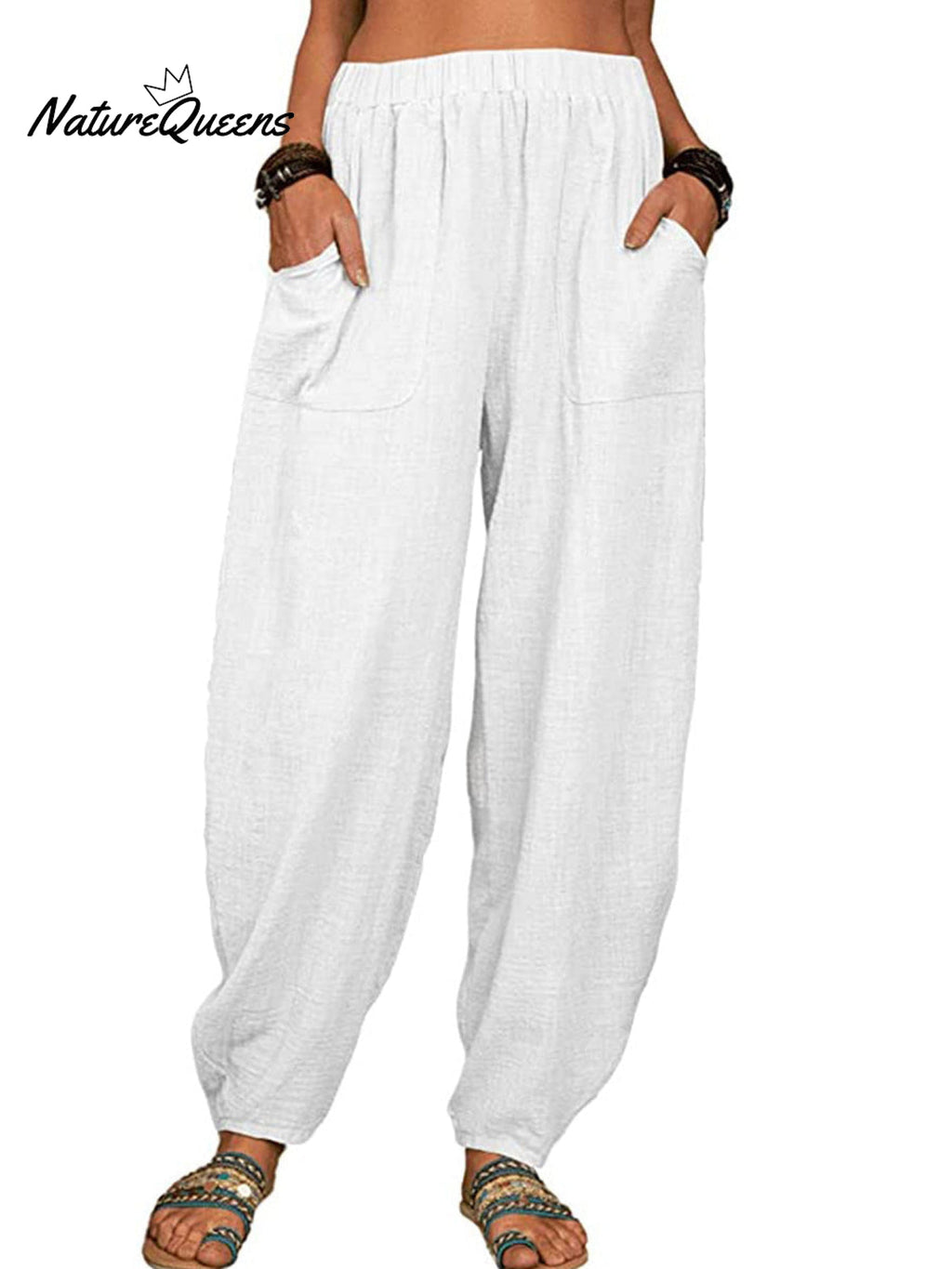 Casual Plain Loose Cotton Harem Pants