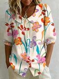 Women's Retro Colorful Floral Print Print Cotton Linen Top