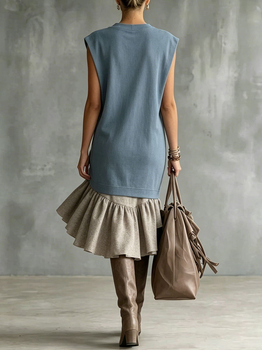 Women's V-neck Sleeveless Paneled Dress