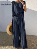 Women's Solid Color Casual Elegant Stylish Sleeveless Top Wide-leg Pants Two-piece Suit