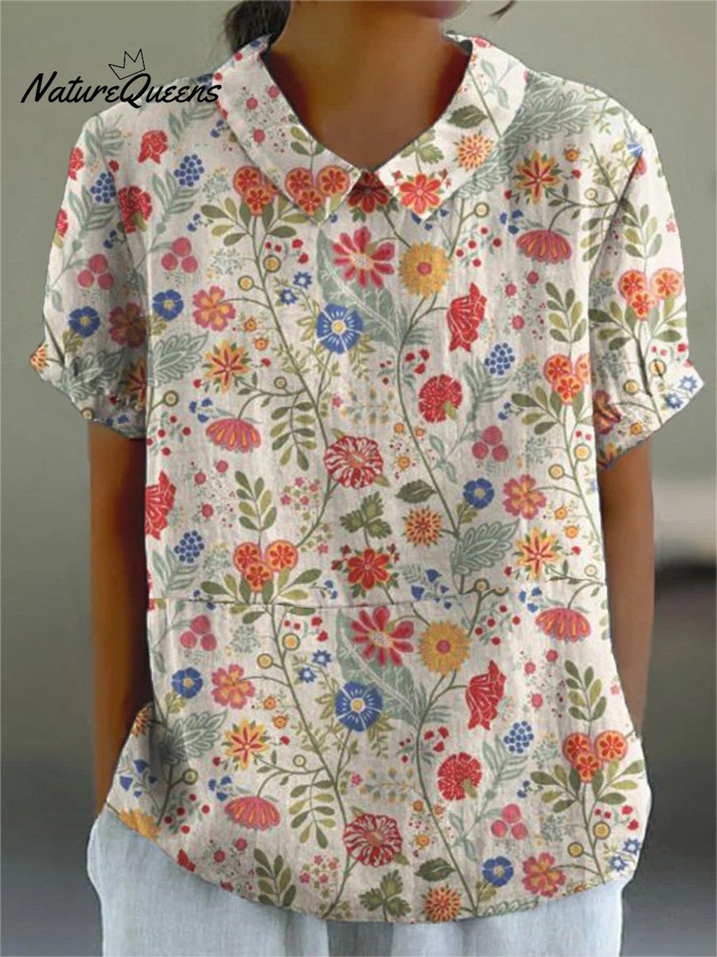 Women'sFloralPrintLinen Elastic waistband Pocket Skirt