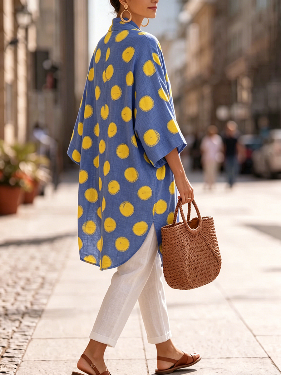 Brushstroke Polka Dot Cotton-linen Vest & Cardigan Two-piece Set